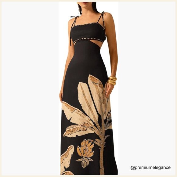 Dresses & Skirts - Boho Maxi Dress with Spaghetti Straps and Tie Back for Summer Casual Wear